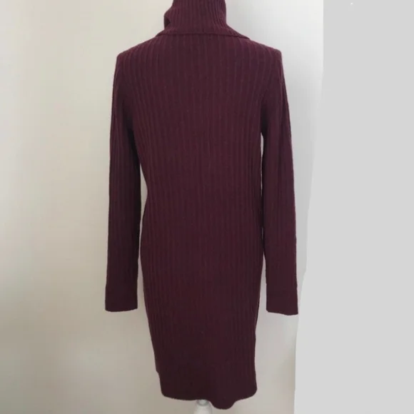 Madewell 100% Merino Wool Turtleneck Sweater Dress In Burgundy, Size Large - Picture 4 of 4